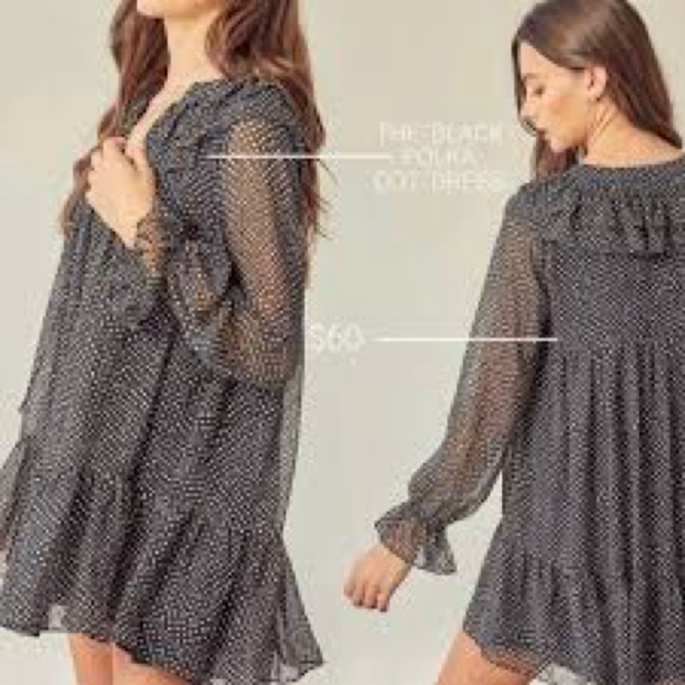 Mustard Seed Black and White Polka Dot Long Sleeve Dress